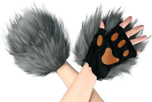 Miniatura 55 de Guantes de garra para disfraz de Halloween, medio dedo, lobo, oso, gato, guantes, guantes de piel sintética para mascarada, cosplay, utilería de mano