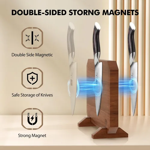 Miniatura 2 de HOSHANHO Bloque magnético para cuchillos, soporte de madera de acacia gruesa para cuchillos de cocina con imanes fuertes, organizador multifuncional