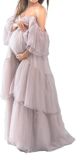 Vestido de maternidad para mujer fuera del hombro para sesión fotográfica embarazo Maxi largo vestido hinchado