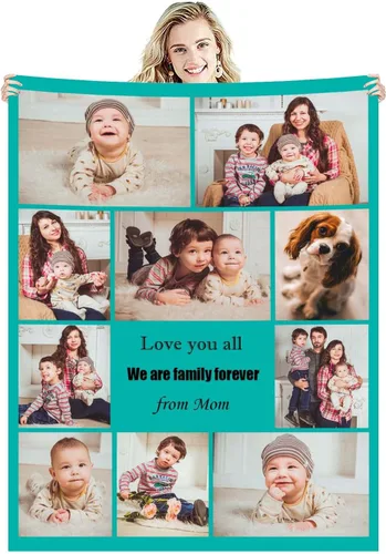 Manta de fotos personalizada con collage de texto, imagen, regalo de cumpleaños de boda para adultos, bebés, niños, niñas, niños, papá, mamá, 10