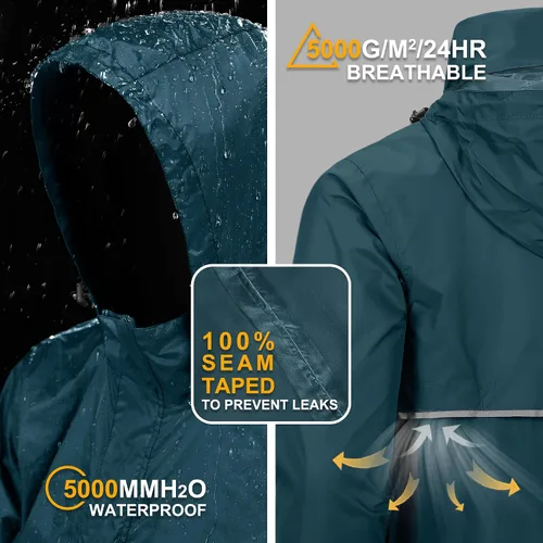 Miniatura 8 de Outdoor Ventures Chaqueta de lluvia para hombre, impermeable, ligera, plegable, para senderismo, golf, correr