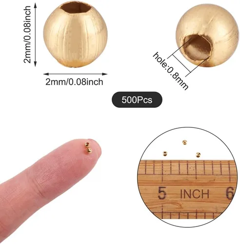 Miniatura 2 de Pandahall 500 cuentas espaciadoras redondas de 0.079 in doradas de acero inoxidable 304 sin costuras sueltas pequeñas pequeñas cuentas de metal