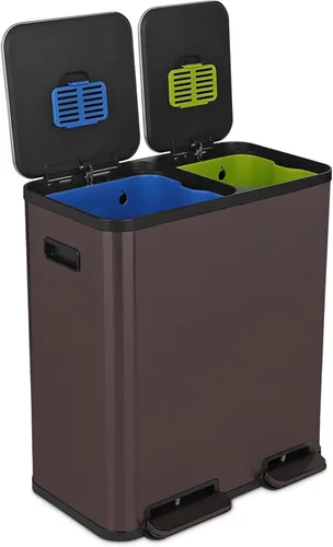 Miniatura 15 de SIMPLI-Magic Cubo de basura con pedal de 16 galones (60L), cubo de basura de cocina de doble compartimento con contenedores de basura y reciclaje