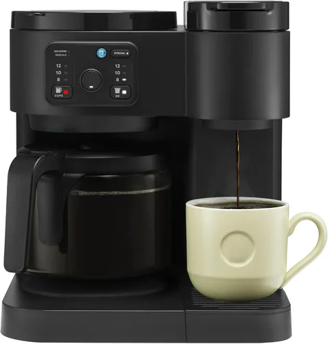 Cafetera Kcup de una sola porción caliente y helada con jarra de 12 tazas, depósito de agua de 72 onzas, preparación sobre hielo, preparación