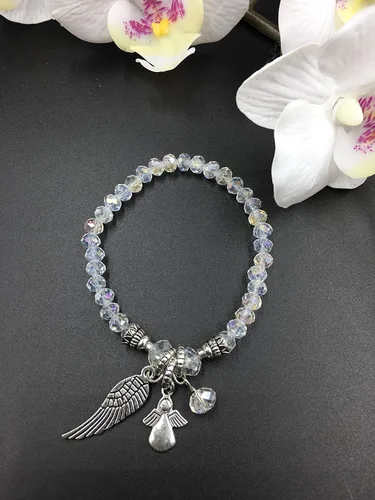 Miniatura 3 de Pulsera de plata con cruz de ala de ángel, 12 unidades, con bolsas de organza para niño y niña, recuerdo de bautizo, recuerdo de bautizo, 12