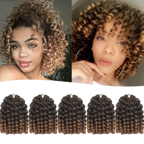 Cabello de Ganchillo Jamaicano Saltarín de 8 Pulgadas 5 Paquetes 2X Rizo de Varita Ringlet Cabello de Ganchillo Pre-Enrollado Rizo Saltarín