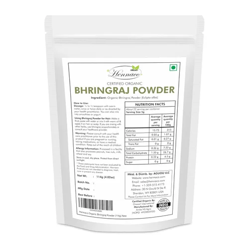 Miniatura 8 de Polvo orgánico de Bhringraj - Polvo de máscara capilar Bhringraj, bolsa resellable con cierre de cremallera, orgánico USDA, polvo bhringraj