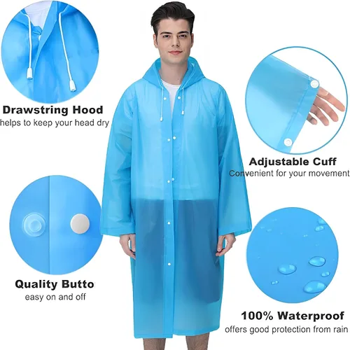 Miniatura 22 de Cosowe Ponchos de lluvia reutilizables para adultos, 2 piezas impermeables de emergencia para mujeres y hombres con capucha y cordón