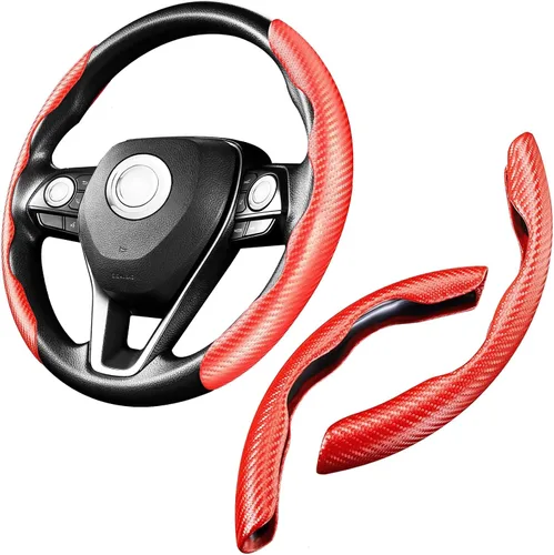 Miniatura 7 de Paquete de 3 Cubiertas Protectoras Antideslizantes Segmentadas de Fibra de Carbono para Volante de Automóvil Universales para la Mayoría de Volantes