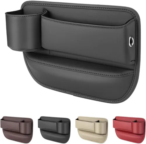 Miniatura 12 de Bolsa de cuero para portavasos de automóvil, caja de almacenamiento para automóvil mejorada 2025 con soporte para tazas, caja de almacenamiento