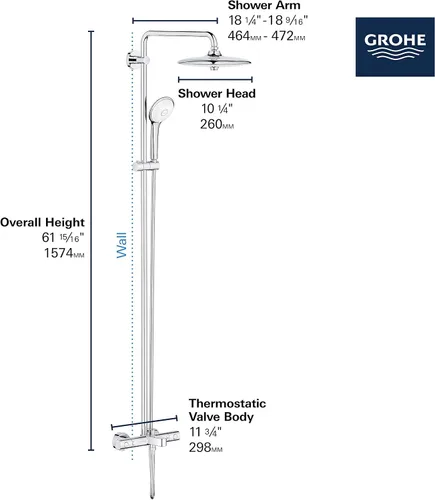 Miniatura 3 de GROHE 26177002 Euphoria 260 - Sistema termostático de baño/ducha, 1,75 gpm, cromado Starlight