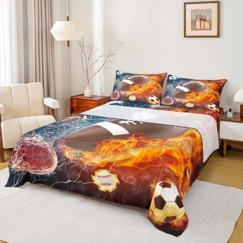 Miniatura 15 de Sábanas de baloncesto tamaño matrimonial con bolsillo profundo para niños, ropa de cama deportiva, juego de sábanas para atletas de baloncesto
