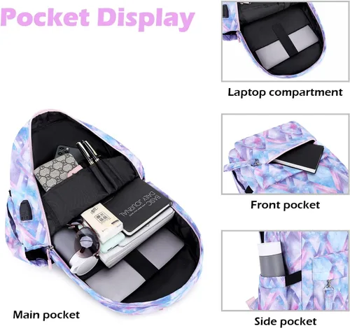 Miniatura 5 de Mochila escolar 3 en 1, Azul Tie dye, Mochila escolar