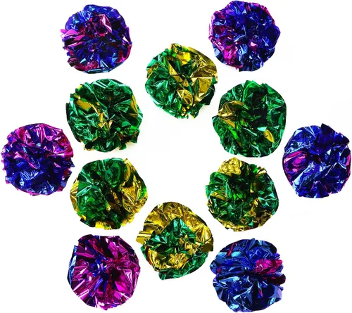 Miniatura 2 de CHIWAVA 24 bolas de Mylar de 1.6 pulgadas brillantes y arrugadas para gatos, pelota de gatito agrietado, juego ligero, colores surtidos