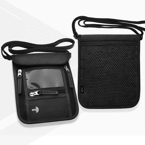 Miniatura 6 de WALNEW Soporte para pasaporte para el cuello cartera de viaje con bloqueo RFID 7 bolsillos con correa ajustable para el cuello para mantener tu