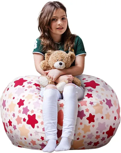 Miniatura 41 de WEKAPO Puf de almacenamiento de animales de peluche para niños, puf con cremallera rellenable para organizar juguetes de peluche, lona de algodón