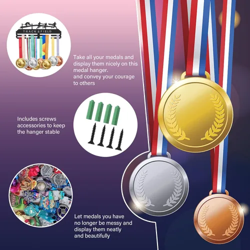Miniatura 4 de SUPERDANT Muchos tipos de medallas deportivas, silueta de atleta, soporte de medallas montado en la pared, estante de exhibición de medallas