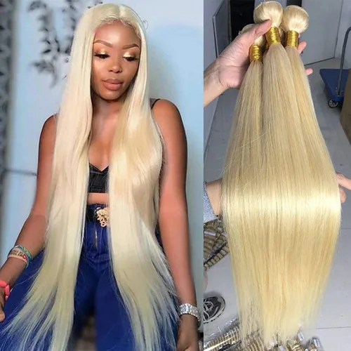 Miniatura 17 de HC Extensiones de cabello humano Remy de 18 pulgadas, cabello lacio de doble trama, cabello cosido con reflejos rubio ceniza mezclado con rubio