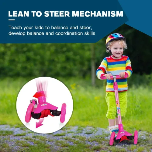 Miniatura 4 de BELEEV Patinetes para Niños de 3 Ruedas Patinete de Empuje para Niños Pequeños Niñas y Niños, 4 Alturas Ajustables, Inclinarse para Dirigir, Ruedas