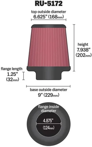 Miniatura 4 de K&N Filtro de aire universal con abrazadera original de alto flujo de por vida: alto rendimiento, premium: diámetro de brida: 4.875 pulgadas, altura