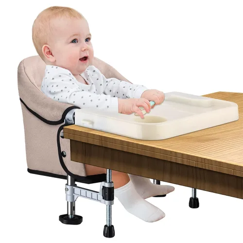 Silla de gancho con bandeja de comedor extraíble, silla alta portátil con clip en la mayoría de las mesas, silla alta adjunta a la mesa con bolsa de