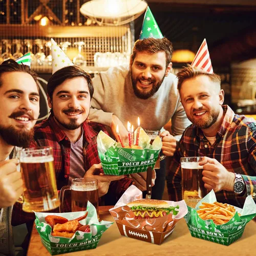 Miniatura 7 de Pajean 100 bandejas de fútbol para servir: 50 botes de papel para servir alimentos de fútbol americano de 1.1 libras con 50 papeles de revestimiento