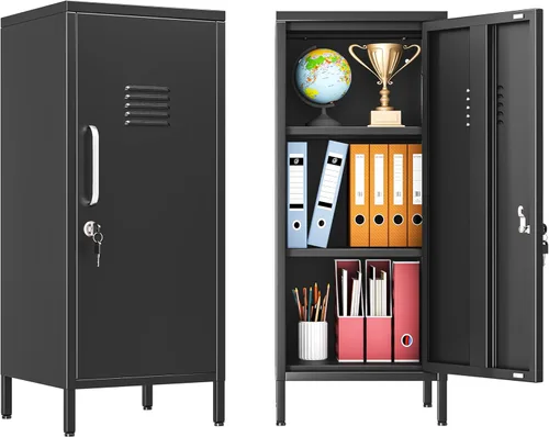 Miniatura 9 de PAOFIN - Armario de almacenamiento de casillero de metal de 24.4" de alto con 1 puerta, despensa con estantes, armario de almacenamiento con pie