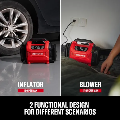 Miniatura 3 de CRAFTSMAN Inflador de neumáticos de doble potencia, compresor de aire portátil, enchufe de automóvil de 12 V CC y uso doméstico de 120 V CA, hasta