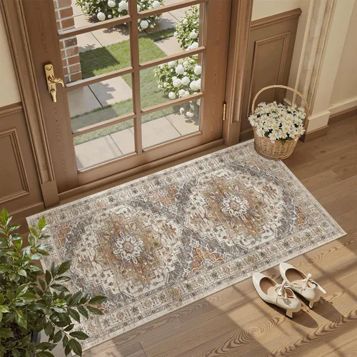 Miniatura 266 de Madane Alfombra lavable de 2 x 3 pies, alfombra de entrada pequeña, antideslizante, vintage, para entrada interior, alfombra de pelo bajo