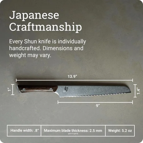 Miniatura 5 de Shun Kanso - Cuchillo de pan de 9 pulgadas, cuchillo serrado japonés hecho a mano, hoja de acero inoxidable AUS10A, mango Tagayasan, herramienta