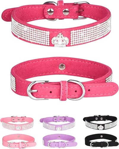 Miniatura 18 de Collar brillante para perros pequeños, medianos y grandes, collares de perro con corona de diamantes de imitación para perras y perros machos, Rosa3