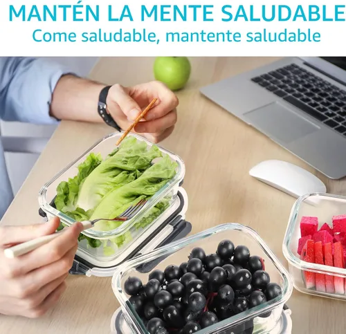 Miniatura 6 de Skroam Paquete de 10 Recipientes de Vidrio para Preparación de Comida, Recipientes de Almacenamiento de Alimentos de Vidrio de 22 OZ con Tapa Gris