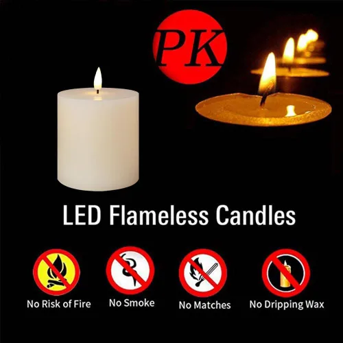 Miniatura 4 de volnyus Juego de 3 velas sin llama (3 x 3 pulgadas) parpadeantes LED de cera real, funcionan con pilas con temporizadores de control remoto