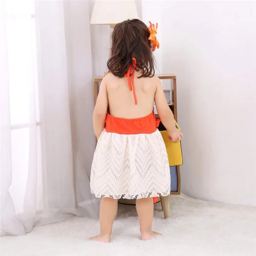 Miniatura 7 de Traje de baño para niñas pequeñas, con encaje halter, espalda descubierta, vestido de tul