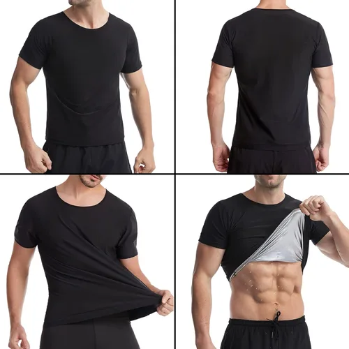 Miniatura 3 de Camisa de Sauna para Hombres de Manga Corta Traje de Sauna para Hombres Moldeador Corporal de Sudor Chaleco de Compresión Top de Ejercicio