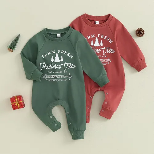 Miniatura 7 de BULINGNA Mameluco de Navidad para bebés, niños y niñas, diseño de árbol de Navidad, estampado de letras para otoño e invierno
