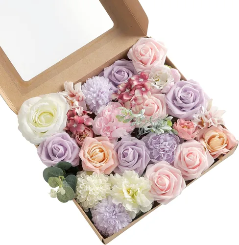 Miniatura 19 de Juego de flores artificiales, flores falsas para bricolaje, centros de mesa para bebé, ramo de novia, ramo de boda, arreglos de flores, velas
