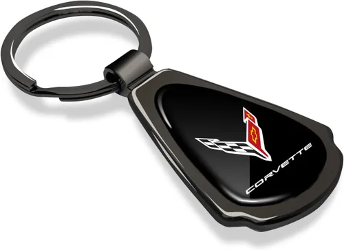 Miniatura 2 de iPick Image for Chevrolet Corvette C8 Black Dome Metal Teardrop Key Chain