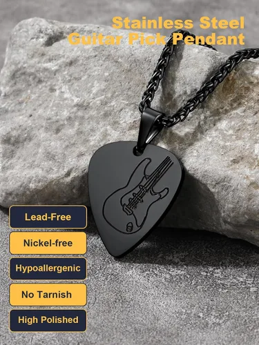 Miniatura 5 de U7 Collar de Música Punk Hip Hop, Púa de GuitarraGuitarraMicrófonoAuriculares Colgante con Cadena para Hombres y Mujeres, Joyería de Música R&B