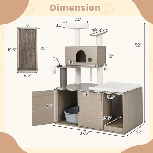 Miniatura 4 de Tangkula Árbol para gatos con caja de arena, torre para gatos con caja de arena, condominio para gatos, tabla de rascar, perca de felpa suave, bolas