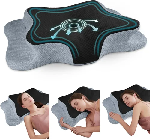 Miniatura 15 de CHxxy Almohada de espuma viscoelástica, almohada cervical para aliviar el dolor de cuello y hombros, almohada ergonómica de contorno para cama