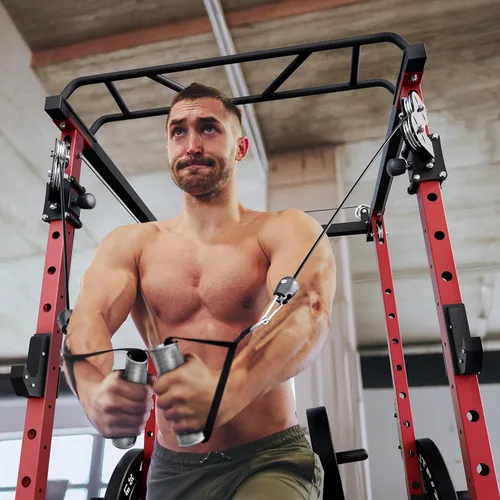 Miniatura 9 de RitFit El paquete multifunción de garaje y gimnasio en casa incluye jaula de potencia de 1200 libras PPC03/P3 con sistema de cruce de cables, banco