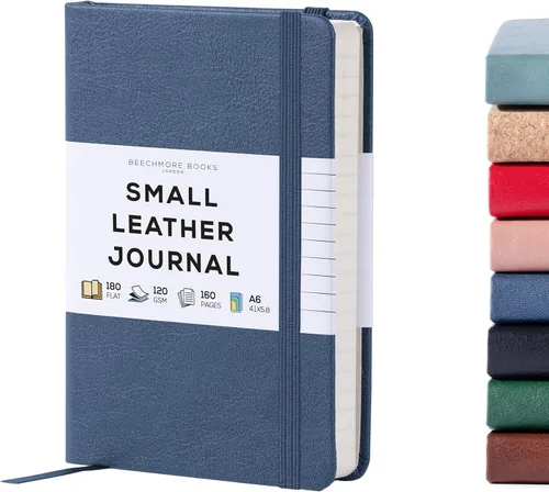 Miniatura 12 de BEECHMORE BOOKS Cuaderno rayado, 5.8 x 8.3 pulgadas, páginas rayadas A5, 160 páginas, diarios de cuero de tapa dura para mujeres, hombres, escritura