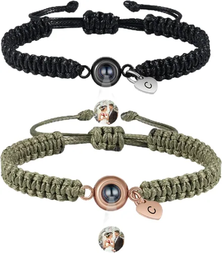 Miniatura 10 de Pulsera con inicial personalizada con imagen en el interior, cuerda de proyección de fotos personalizada para hombres y mujeres, regalo
