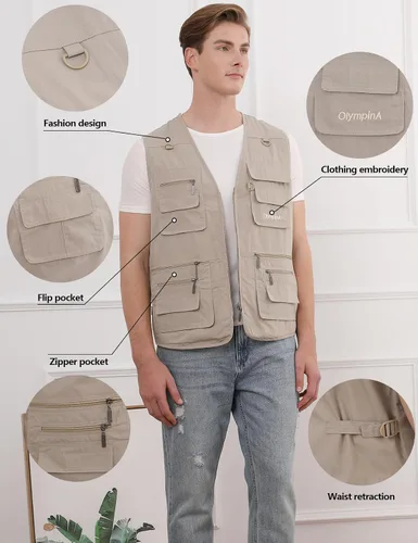 Miniatura 4 de Gihuo - chaleco de pesca para hombre, para viajar, ir de safari o practicar tiro, con bolsillos.