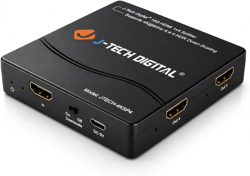 J-Tech Digital Divisor HDMI 4K 60Hz 1X4 Salida de Resolución Múltiple (MRO) Divisor HDMI 2.0 Soporta reducción HDR HDR10 / Visión Dolby 4K@60Hz