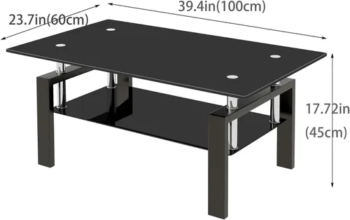 Miniatura 3 de Juego de 3 mesas de café de cristal, modernas mesas negras para sala de estar, mesas auxiliares y auxiliares, juego de mesa auxiliar de 3 piezas