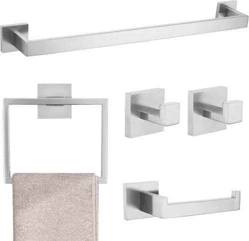 Miniatura 11 de Juego de 5 accesorios de baño de acero inoxidable SUS304, montaje en pared de 23.6 pulgadas Negro mate
