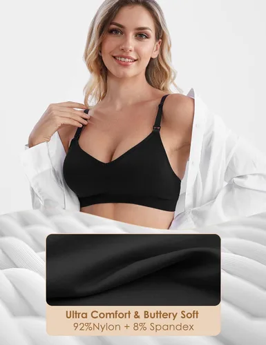 Miniatura 3 de HOFISH Brasier de lactancia para lactancia materna, bralette inalámbrico con almohadillas, extensores y clips, paquete de 3 unidades S-XXL