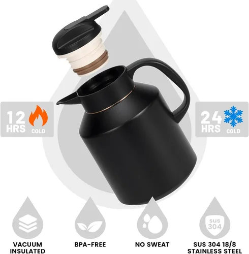 Miniatura 7 de Jarra térmica de café de 70 onzas aislada para mantener el calor y el frío, cafetera térmica de acero inoxidable para café, té, agua para fiestas